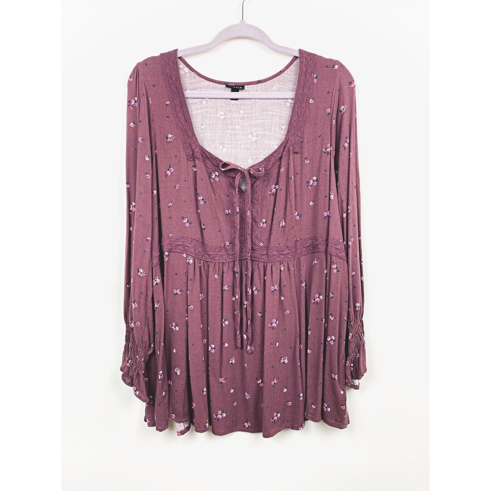 Torrid Floral Tie-Front Babydoll Top Romantic Cottagecore